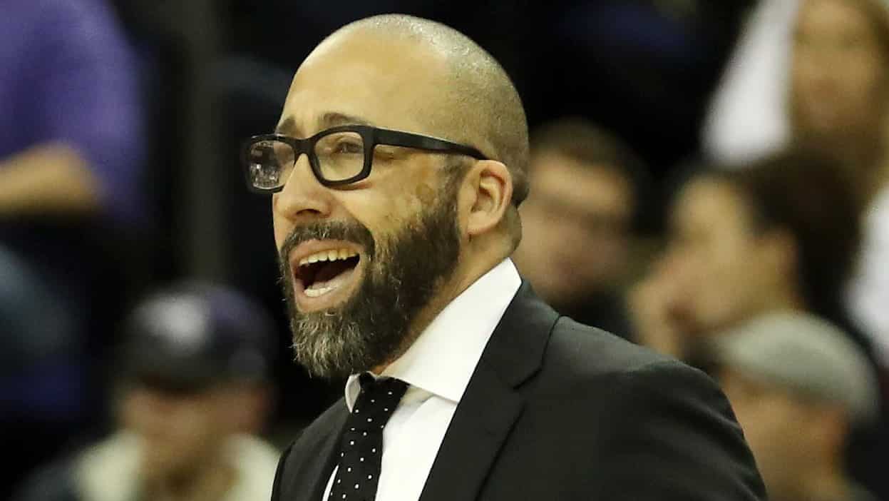 LONDON, ENGLAND - JANUARY 17: David Fizdale, Head Coach of the New York Knicks reacts during the NBA London game 2019 between Washington Wizards and New York Knicks at The O2 Arena on January 17, 2019 in London, England.