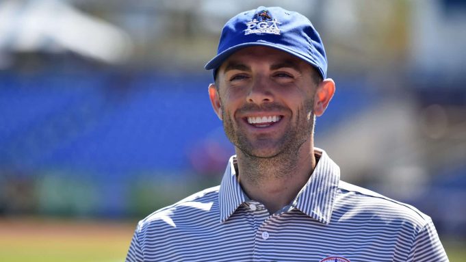 PORT ST. LUCIE, FL - MARCH 22: Former New York Mets third baseman, David Wright during the 101st PGA Championship Ambassador Announcement at Mets Spring Training on March 22, 2019 in Port St. Lucie, Florida.