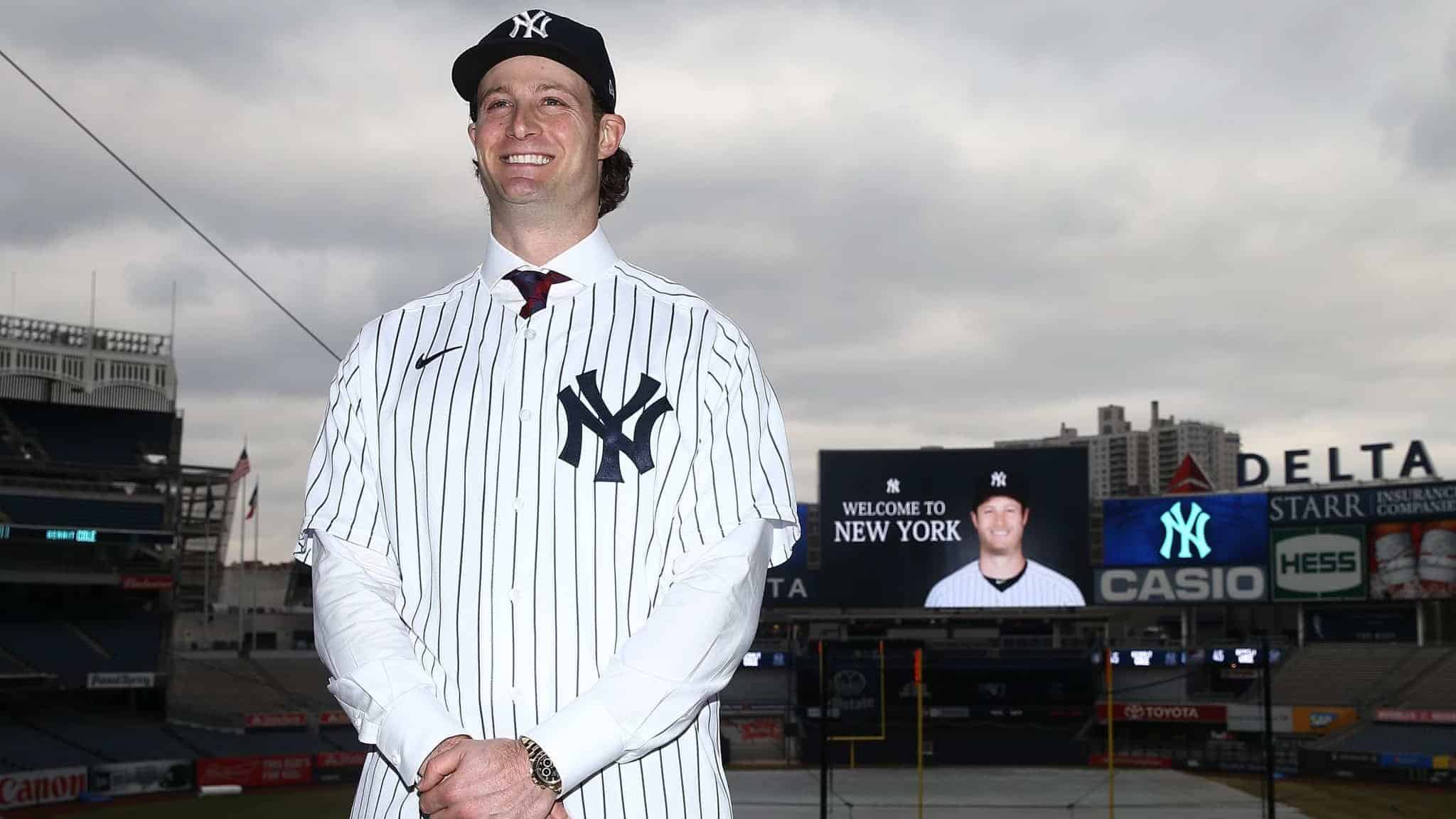 NEW YORK, NEW YORK - DECEMBER 18: Gerrit Cole pose for a photo at Yankee Stadium during a press conference at Yankee Stadium on December 18, 2019 in New York City.