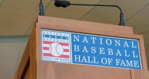COOPERSTOWN, NY - JULY 29: The podium is seen at Clark Sports Center during the Baseball Hall of Fame induction ceremony on July 29, 2018 in Cooperstown, New York.