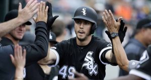 DETROIT, MI - APRIL 18: Ryan Cordell #49 of the Chicago White Sox celebrates after hitting a solo home run against the Detroit Tigers during the seventh inning at Comerica Park on April 18, 2019 in Detroit, Michigan. The Tigers defeated the White Sox 9-7.