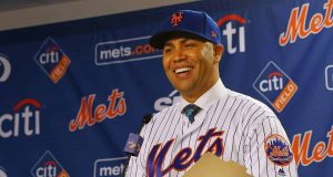 NEW YORK, NY - NOVEMBER 04: Carlos Beltran talks after being introduced as manager of the New York Mets during a press conference at Citi Field on November 4, 2019 in New York City.