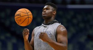 NEW ORLEANS, LOUISIANA - OCTOBER 11: Zion Williamson #1 of the New Orleans Pelicans warms up before a preseason game against the Utah Jazz at the Smoothie King Center on October 11, 2019 in New Orleans, Louisiana.