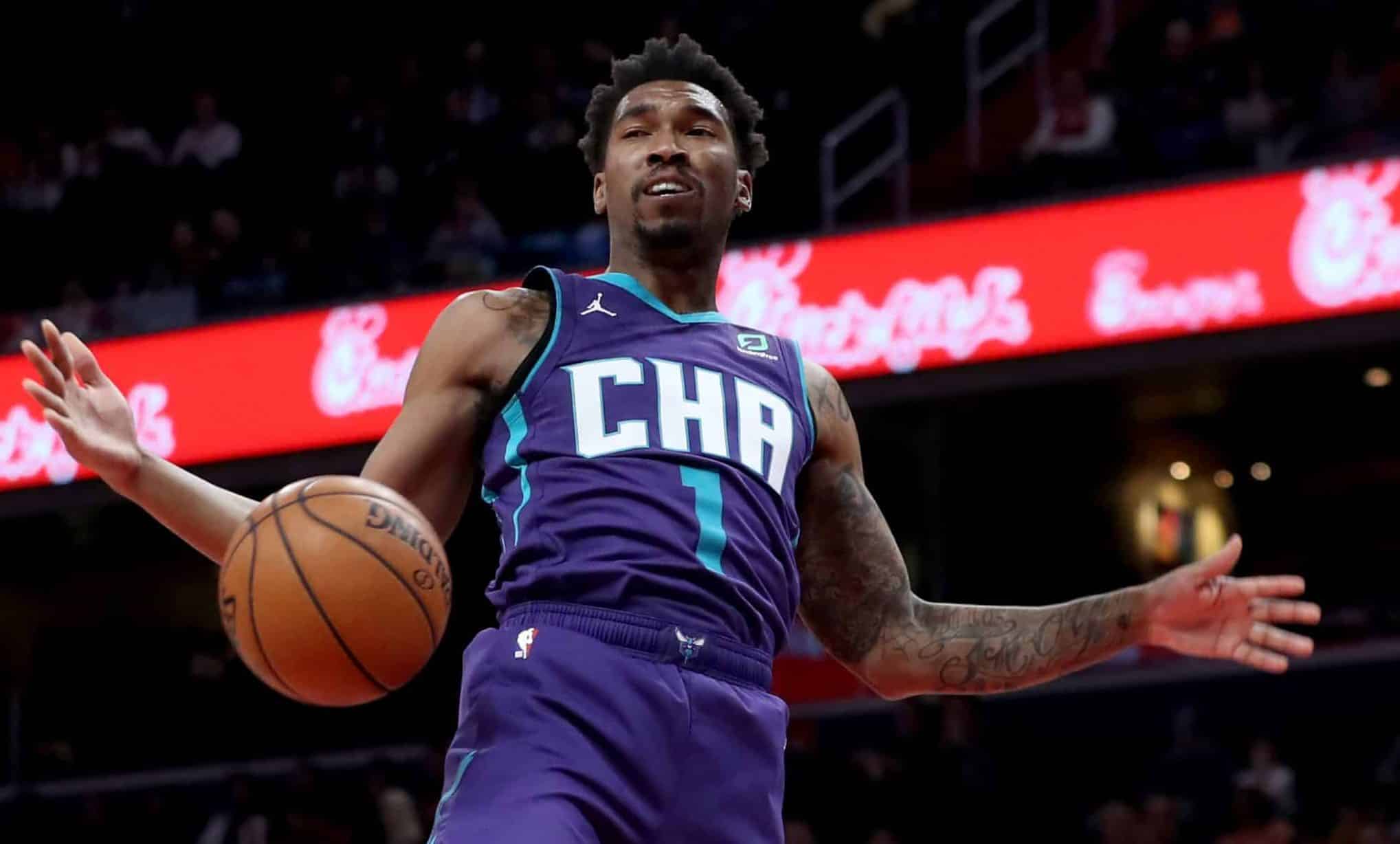 WASHINGTON, DC - NOVEMBER 22: Malik Monk #1 of the Charlotte Hornets dunks the ball against the Washington Wizards in the first half at Capital One Arena on November 22, 2019 in Washington, DC. NOTE TO USER: User expressly acknowledges and agrees that, by downloading and/or using this photograph, user is consenting to the terms and conditions of the Getty Images License Agreement.