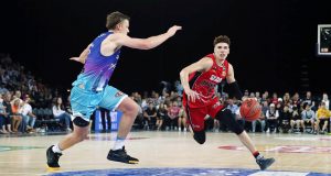 AUCKLAND, NEW ZEALAND - NOVEMBER 30: LaMelo Ball of the Hawks drives against Finn Delany of the Breakers during the round 9 NBL match between the New Zealand Breakers and the Illawarra Hawks at Spark Arena on November 30, 2019 in Auckland, New Zealand.
