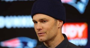 FOXBOROUGH, MASSACHUSETTS - JANUARY 04: Tom Brady #12 of the New England Patriots talks with the media during a press conference after the AFC Wild Card Playoff game against the Tennessee Titans at Gillette Stadium on January 04, 2020 in Foxborough, Massachusetts.