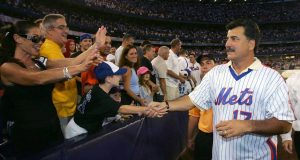 NEW YORK - AUGUST 19: Keith Hernandez a member of the 1986 New York Mets greets fans after a tribute to mark the 20th Anniversary of their World Series win, before the New York Mets played the Colorado Rockies at Shea Stadium August 19, 2006 in the Queens borough of New York City.