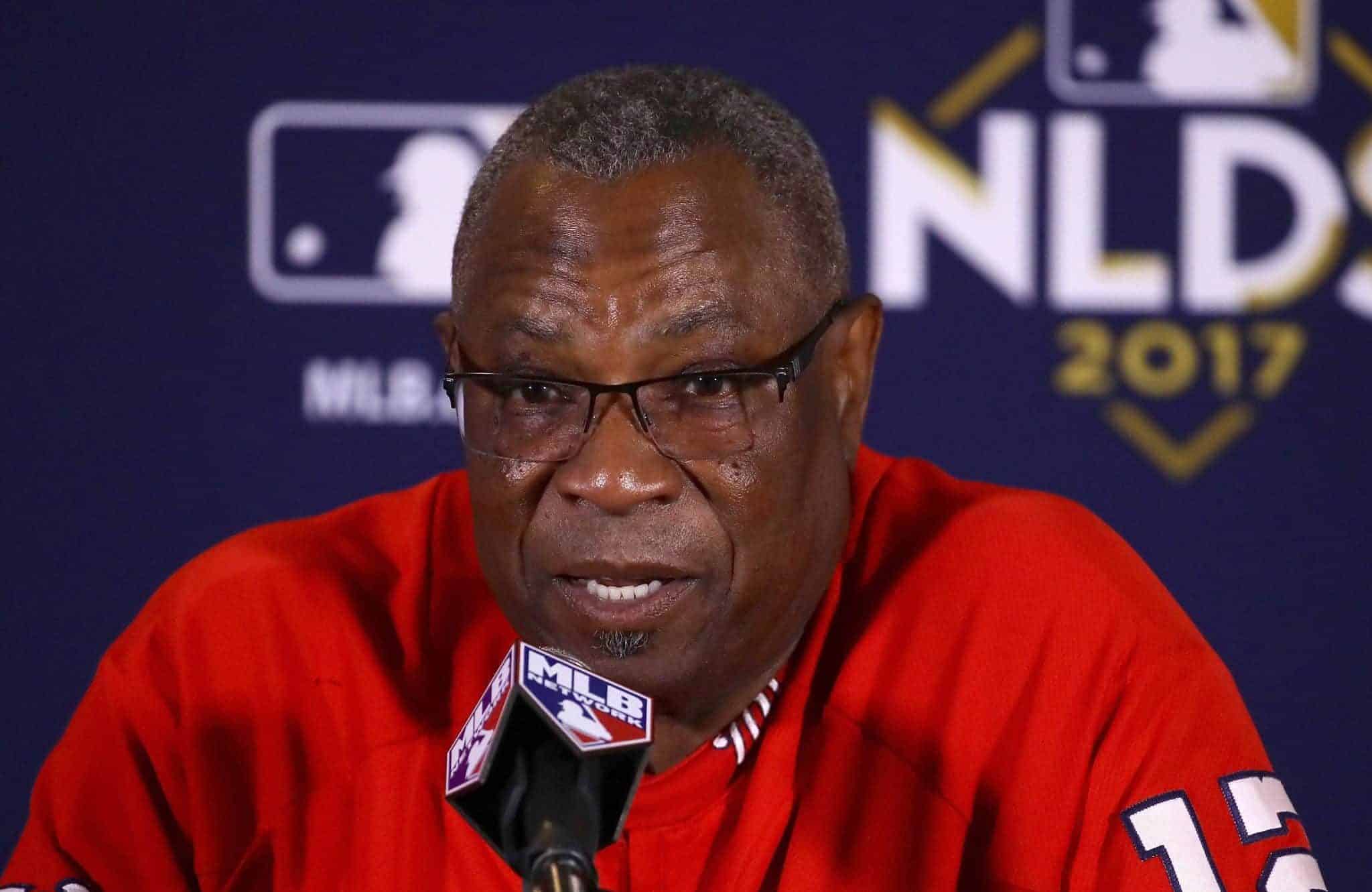 CHICAGO, IL - OCTOBER 11: Manager Dusty Baker of the Washington Nationals speaks to the media before game four of the National League Division Series against the Chicago Cubs at Wrigley Field on October 11, 2017 in Chicago, Illinois.