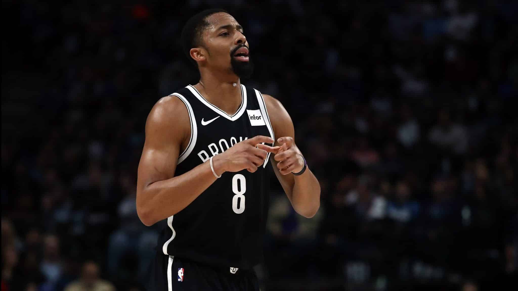 DALLAS, TEXAS - JANUARY 02: Spencer Dinwiddie #8 of the Brooklyn Nets at American Airlines Center on January 02, 2020 in Dallas, Texas. NOTE TO USER: User expressly acknowledges and agrees that, by downloading and or using this photograph, User is consenting to the terms and conditions of the Getty Images License Agreement.