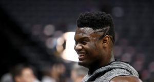 SACRAMENTO, CALIFORNIA - JANUARY 04: Injured Zion Williamson #1 of the New Orleans Pelicans works out before their game against the Sacramento Kings at Golden 1 Center on January 04, 2020 in Sacramento, California. NOTE TO USER: User expressly acknowledges and agrees that, by downloading and/or using this photograph, user is consenting to the terms and conditions of the Getty Images License Agreement.