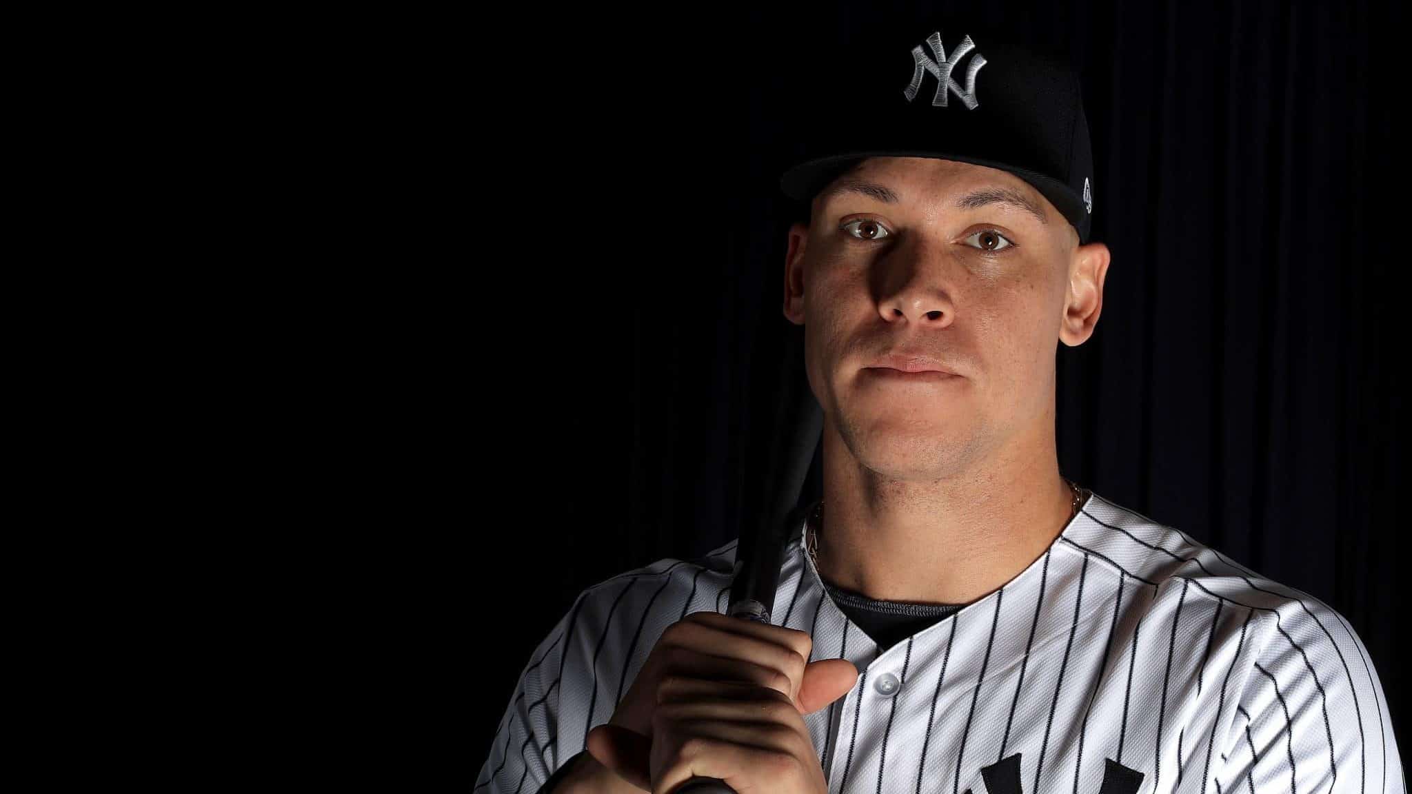 TAMPA, FLORIDA - FEBRUARY 20: Aaron Judge #99 of the New York Yankees poses for a portrait during photo day on February 20, 2020 in Tampa, Florida.