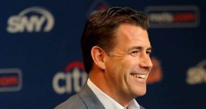 NEW YORK, NEW YORK - MAY 20: New York Mets general manager Brodie Van Wagenen answers questions during a press conference before the game between the New York Mets and the Washington Nationals at Citi Field on May 20, 2019 in the Flushing neighborhood of the Queens borough of New York City.