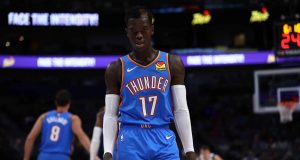 DALLAS, TEXAS - OCTOBER 14: Dennis Schroder #17 of the Oklahoma City Thunder during a preseason game at American Airlines Center on October 14, 2019 in Dallas, Texas.