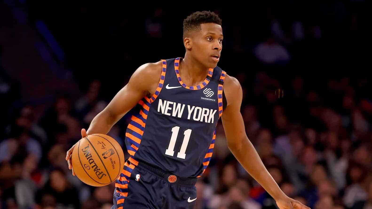 NEW YORK, NEW YORK - JANUARY 16: Frank Ntilikina #11 of the New York Knicks takes the ball in the second quarter against the Phoenix Suns at Madison Square Garden on January 16, 2020 in New York City.NOTE TO USER: User expressly acknowledges and agrees that, by downloading and or using this photograph, User is consenting to the terms and conditions of the Getty Images License Agreement.