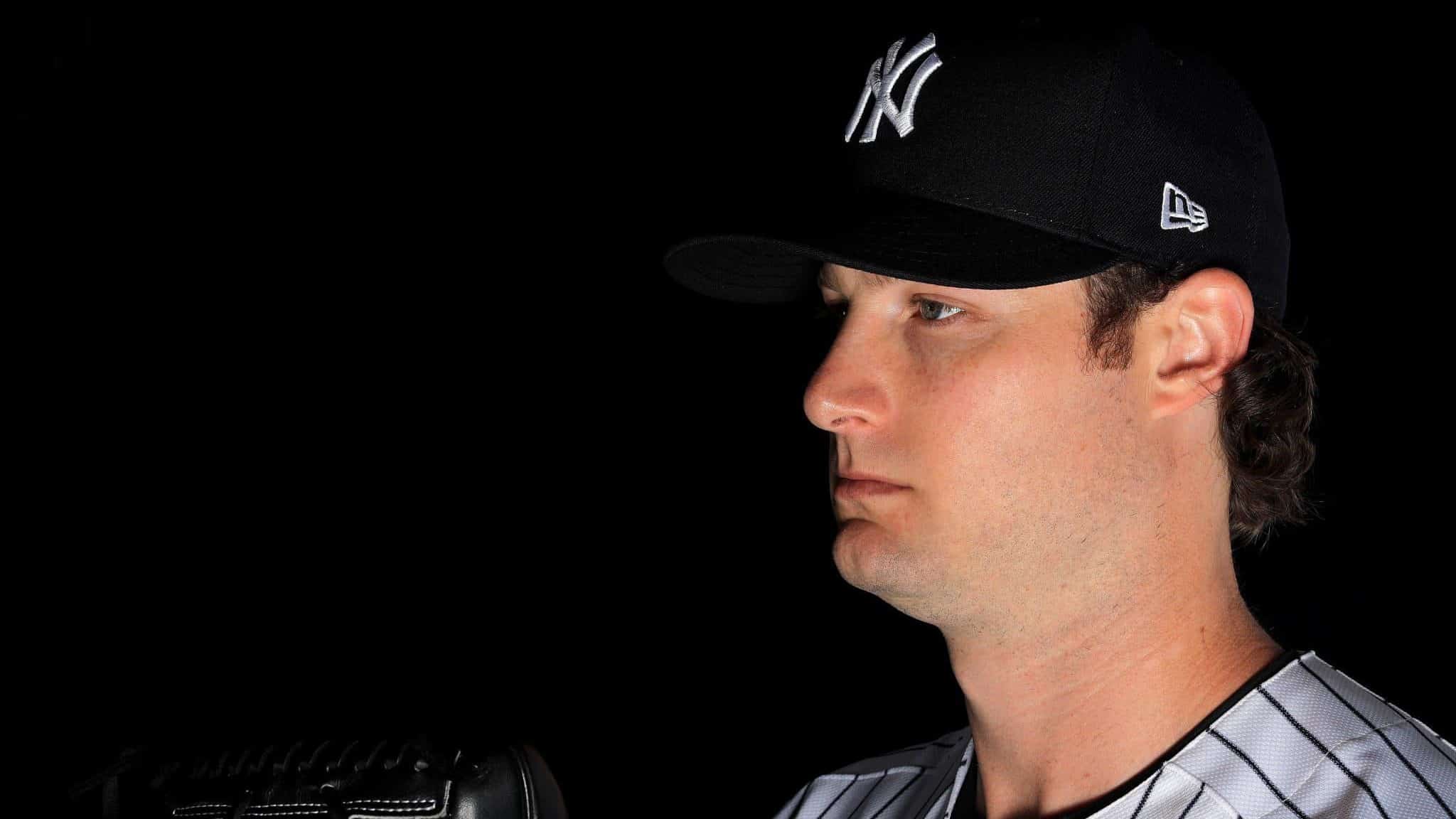 TAMPA, FLORIDA - FEBRUARY 20: Gerrit Cole #45 of the New York Yankees poses for a portrait during photo day on February 20, 2020 in Tampa, Florida.