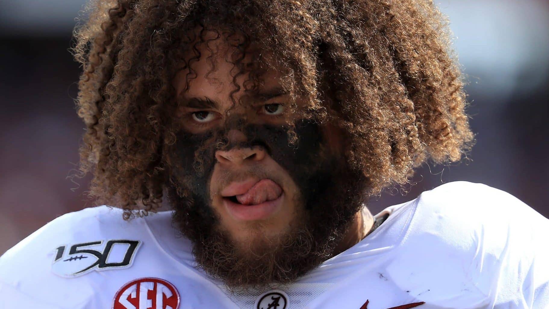 COLUMBIA, SOUTH CAROLINA - SEPTEMBER 14: Jedrick Wills Jr. #74 of the Alabama Crimson Tide watches on during their game against the South Carolina Gamecocks at Williams-Brice Stadium on September 14, 2019 in Columbia, South Carolina.