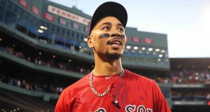 BOSTON, MASSACHUSETTS - SEPTEMBER 29: Mookie Betts #50 of the Boston Red Sox looks on after the Red Sox defeat Baltimore Orioles 5-4 at Fenway Park on September 29, 2019 in Boston, Massachusetts.