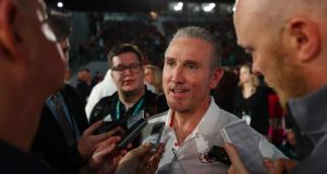 MIAMI, FLORIDA - JANUARY 27: Defensive Coordinator Steve Spagnuolo of the Kansas City Chiefs speaks to the media during Super Bowl Opening Night presented by BOLT24 at Marlins Park on January 27, 2020 in Miami, Florida.