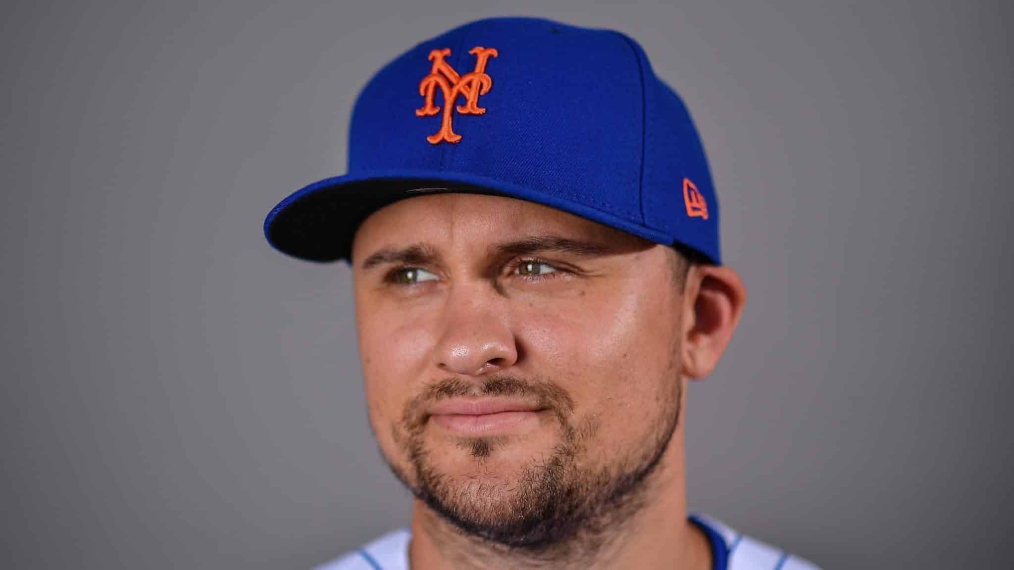 PORT ST. LUCIE, FLORIDA - FEBRUARY 20: J.D. Davis #28 of the New York Mets poses for a photo during Photo Day at Clover Park on February 20, 2020 in Port St. Lucie, Florida.