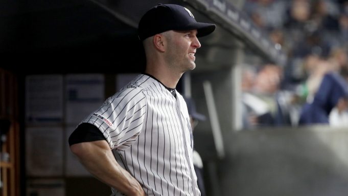 NEW YORK, NEW YORK - MAY 09: J.A. Happ #34 of the New York Yankees reacts in the dugout after he was pulled from the game in the sixth inning against the Seattle Mariners at Yankee Stadium on May 09, 2019 in the Bronx borough of New York City.