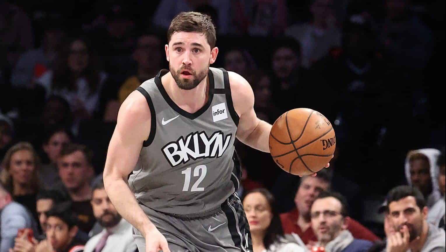 NEW YORK, NEW YORK - JANUARY 29: Joe Harris #12 of the Brooklyn Netsin action against the Detroit Pistonsduring their game at Barclays Center on January 29, 2020 in New York City.