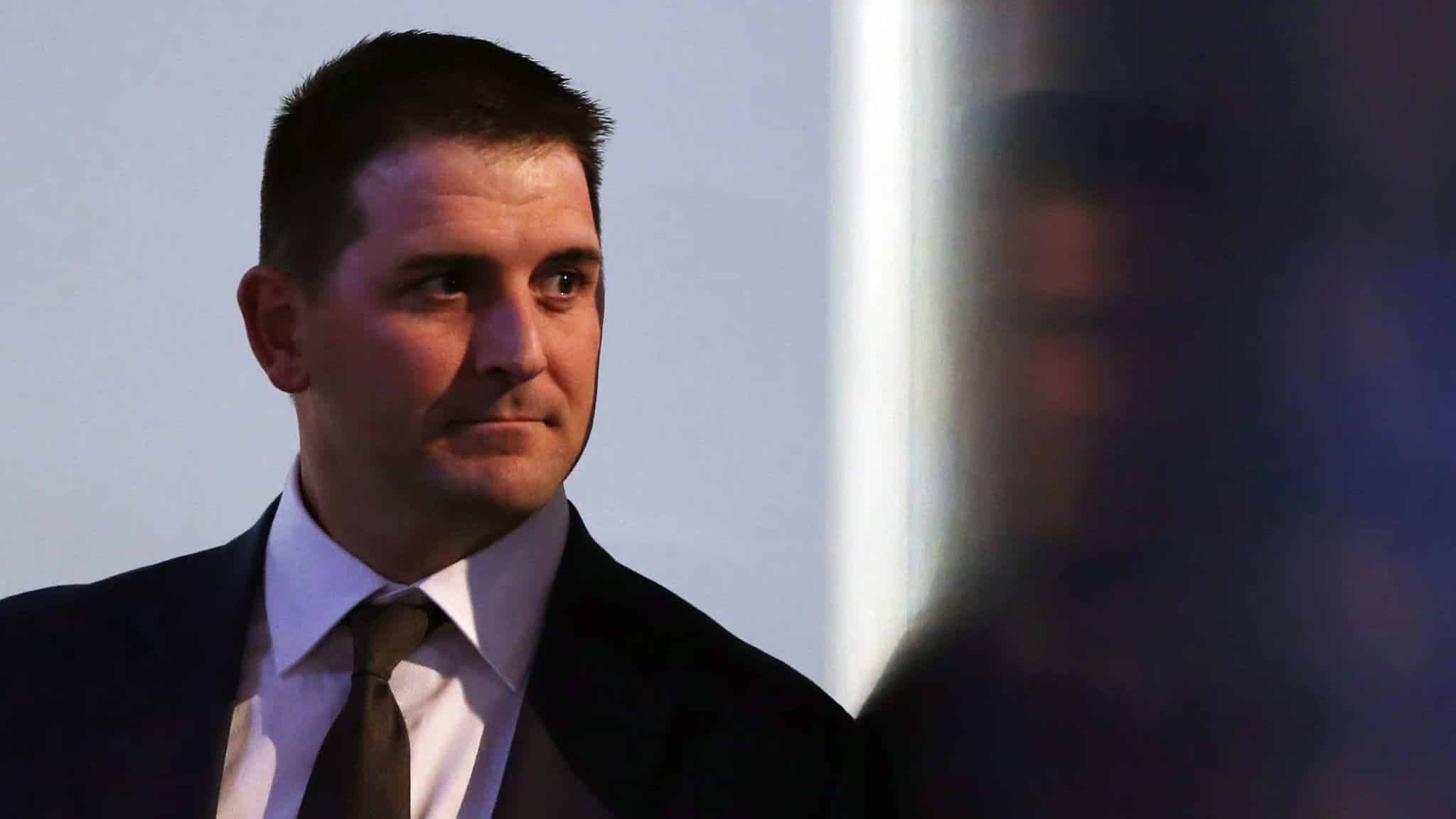 EAST RUTHERFORD, NJ - JANUARY 09: Joe Judge waits to be introduced at a press conference as the new head coach of the New York Giants at MetLife Stadium on January 9, 2020 in East Rutherford, New Jersey.