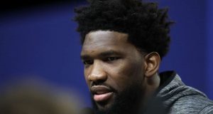 CHICAGO, ILLINOIS - FEBRUARY 15: Joel Embiid of the Philadelphia 76ers speaks to the media during 2020 NBA All-Star - Practice & Media Day at Wintrust Arena on February 15, 2020 in Chicago, Illinois. NOTE TO USER: User expressly acknowledges and agrees that, by downloading and or using this photograph, User is consenting to the terms and conditions of the Getty Images License Agreement.