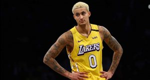 NEW YORK, NEW YORK - JANUARY 23: Kyle Kuzma #0 of the Los Angeles Lakers in action against the Brooklyn Nets at Barclays Center on January 23, 2020 in New York City. NOTE TO USER: User expressly acknowledges and agrees that, by downloading and or using this photograph, User is consenting to the terms and conditions of the Getty Images License Agreement.
