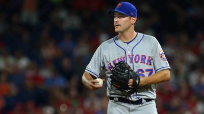 PHILADELPHIA, PA - JUNE 26: Seth Lugo #67 of the New York Mets reacts after giving up a two-run single to Jean Segura #2 of the Philadelphia Phillies during the seventh inning of a baseball game at Citizens Bank Park on June 26, 2019 in Philadelphia, Pennsylvania. The Phillies defeated the Mets 5-4.