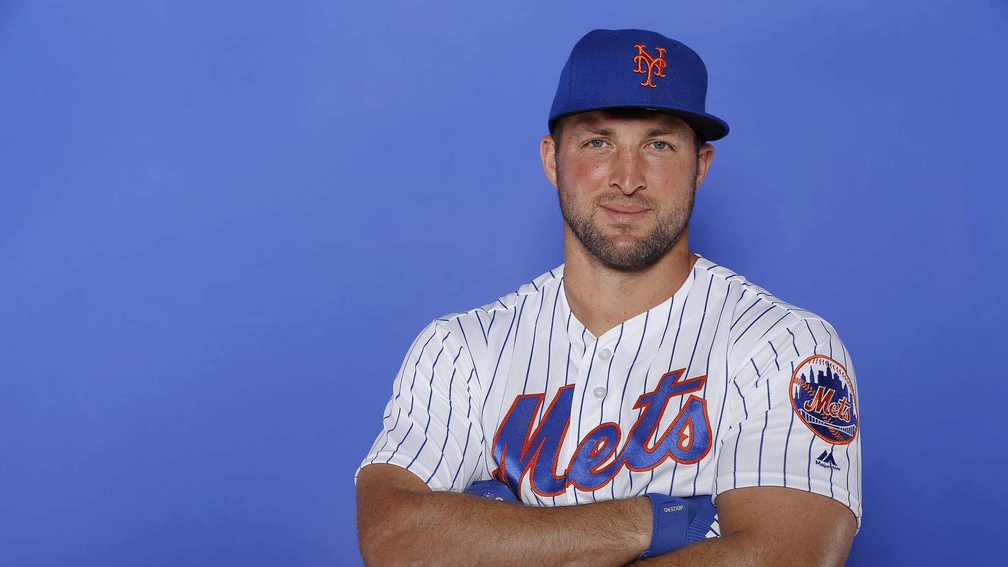 PORT ST. LUCIE, FLORIDA - FEBRUARY 21: Tim Tebow #15 of the New York Mets poses for a photo on Photo Day at First Data Field on February 21, 2019 in Port St. Lucie, Florida.