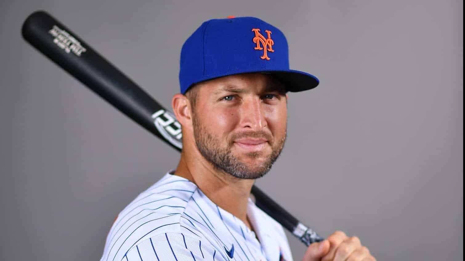PORT ST. LUCIE, FLORIDA - FEBRUARY 20: Tim Tebow #85 of the New York Mets poses for a photo during Photo Day at Clover Park on February 20, 2020 in Port St. Lucie, Florida.