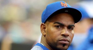 NEW YORK, NY - JULY 24: Yoenis Cespedes #52 of the New York Mets looks on from the dugout in the first inning against the San Diego Padres on July 24, 2018 at Citi Field in the Flushing neighborhood of the Queens borough of New York City.