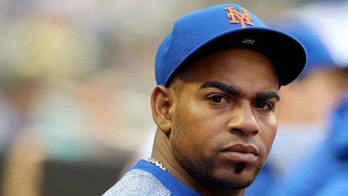 NEW YORK, NY - JULY 24: Yoenis Cespedes #52 of the New York Mets looks on from the dugout in the first inning against the San Diego Padres on July 24, 2018 at Citi Field in the Flushing neighborhood of the Queens borough of New York City.