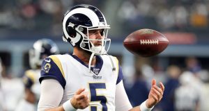 ARLINGTON, TEXAS - DECEMBER 15: Blake Bortles #5 of the Los Angeles Rams flips the football in his hands before the game against the Dallas Cowboys at AT&T Stadium on December 15, 2019 in Arlington, Texas.