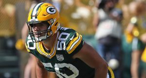 GREEN BAY, WI - SEPTEMBER 16: Blake Martinez #50 of the Green Bay Packers awaits the snap against the Minnesota Vikings at Lambeau Field on September 16, 2018 in Green Bay, Wisconsin. The Vikings and the Packers tied 29-29 after overtime.