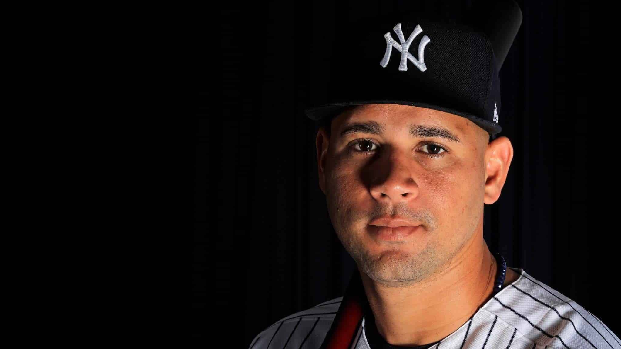 TAMPA, FLORIDA - FEBRUARY 20: Gary Sanchez #24 of the New York Yankees poses for a portrait during photo day on February 20, 2020 in Tampa, Florida.