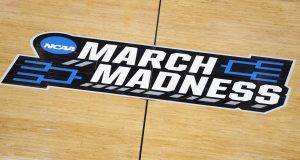 NCAA SALT LAKE CITY, UTAH - MARCH 20: A general view of an 'NCAA March Madness' logo is seen during practice before the First Round of the NCAA Basketball Tournament at Vivint Smart Home Arena on March 20, 2019 in Salt Lake City, Utah.