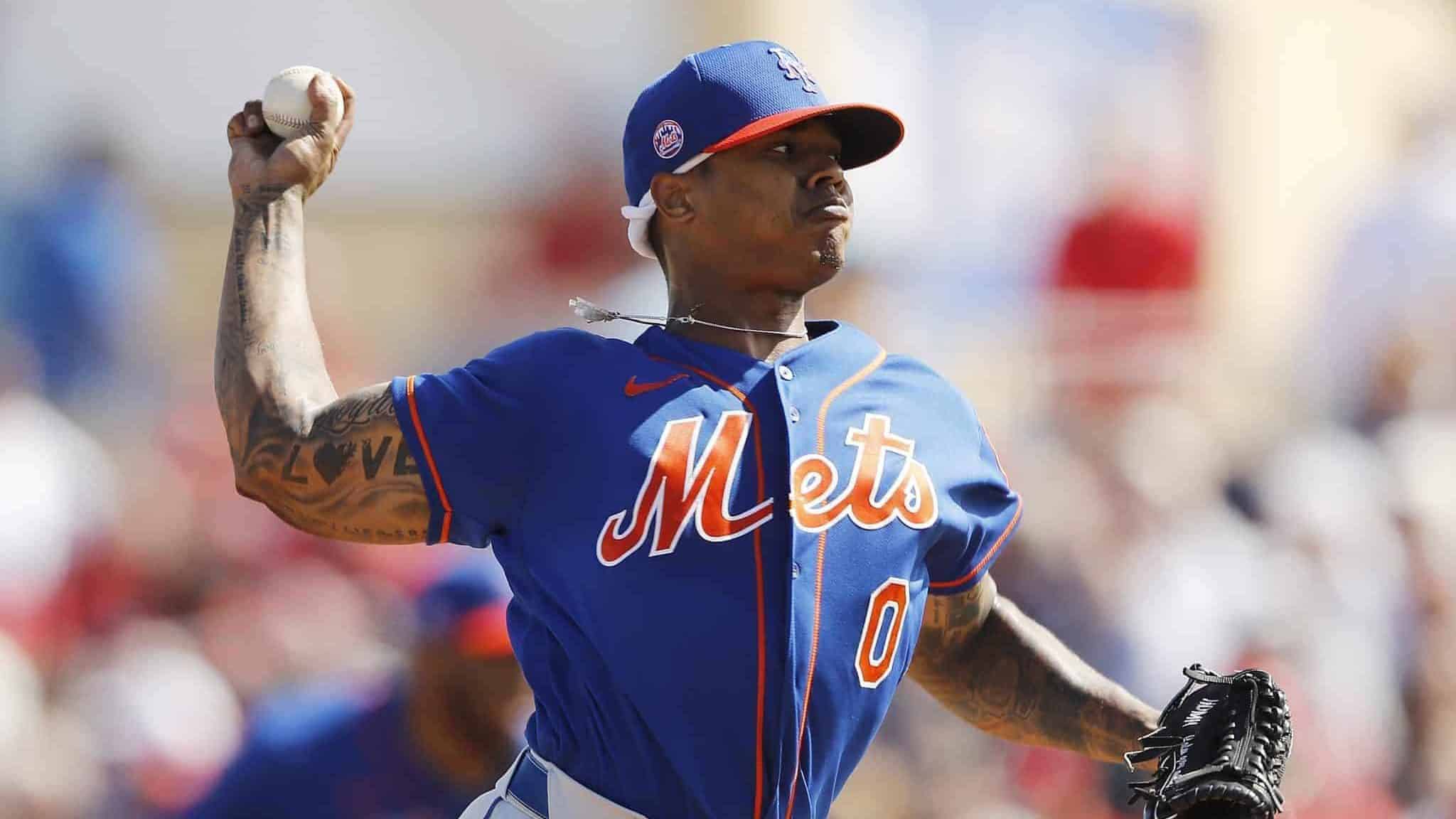 JUPITER, FLORIDA - FEBRUARY 22: Marcus Stroman #0 of the New York Mets delivers a pitch in the second inning of a Grapefruit League spring training game at Roger Dean Stadium on February 22, 2020 in Jupiter, Florida.