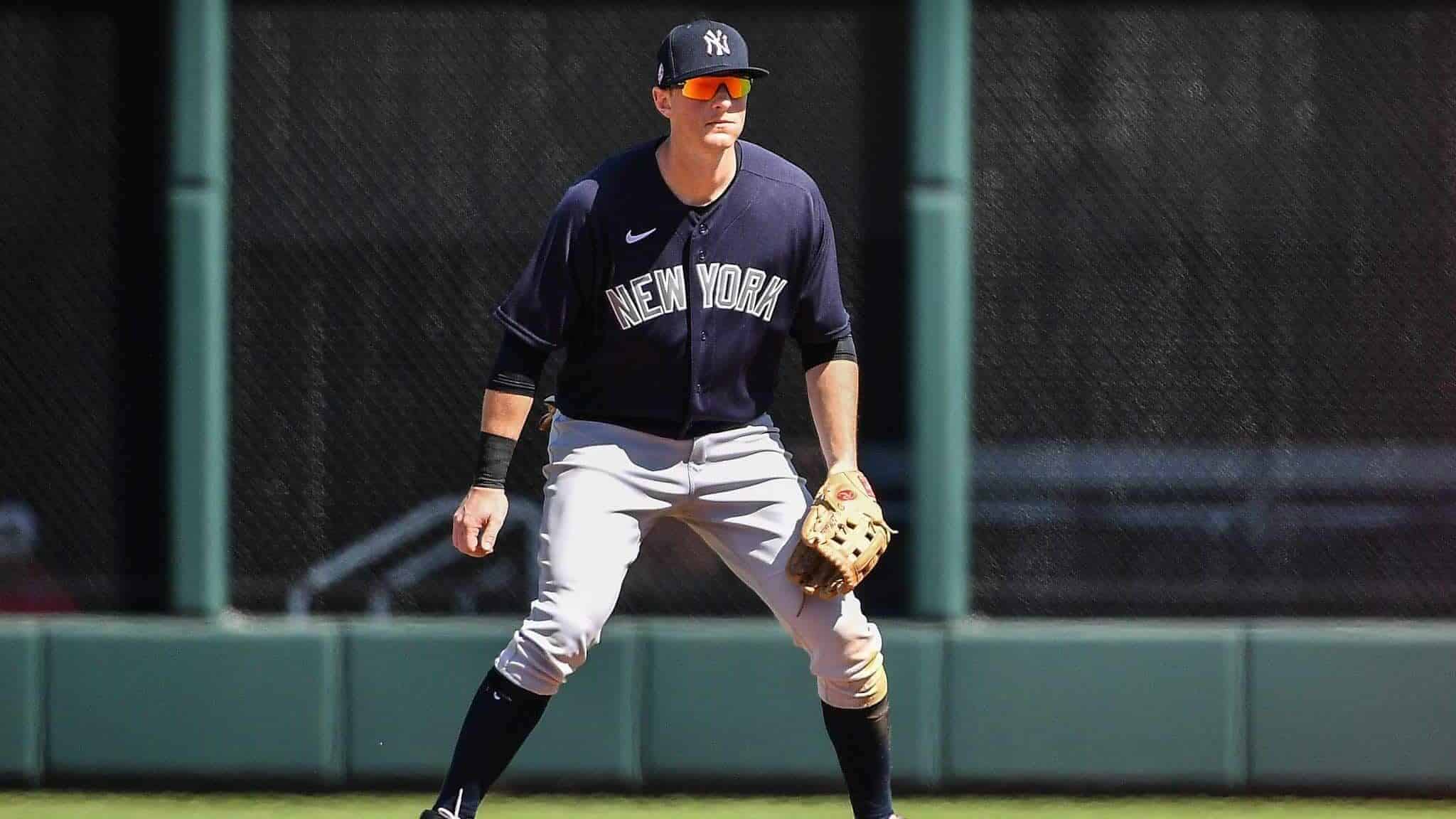 VENICE, FLORIDA - FEBRUARY 28: DJ LeMahieu #26 of the New York Yankees awaits the pitch in the second inning during the spring training game against the Atlanta Braves at Cool Today Park on February 28, 2020 in Venice, Florida.