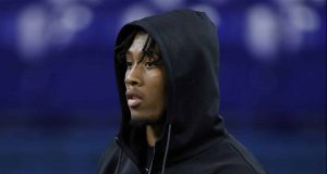 INDIANAPOLIS, IN - FEBRUARY 29: Linebacker Isaiah Simmons of Clemson looks on during the NFL Combine at Lucas Oil Stadium on February 29, 2020 in Indianapolis, Indiana.
