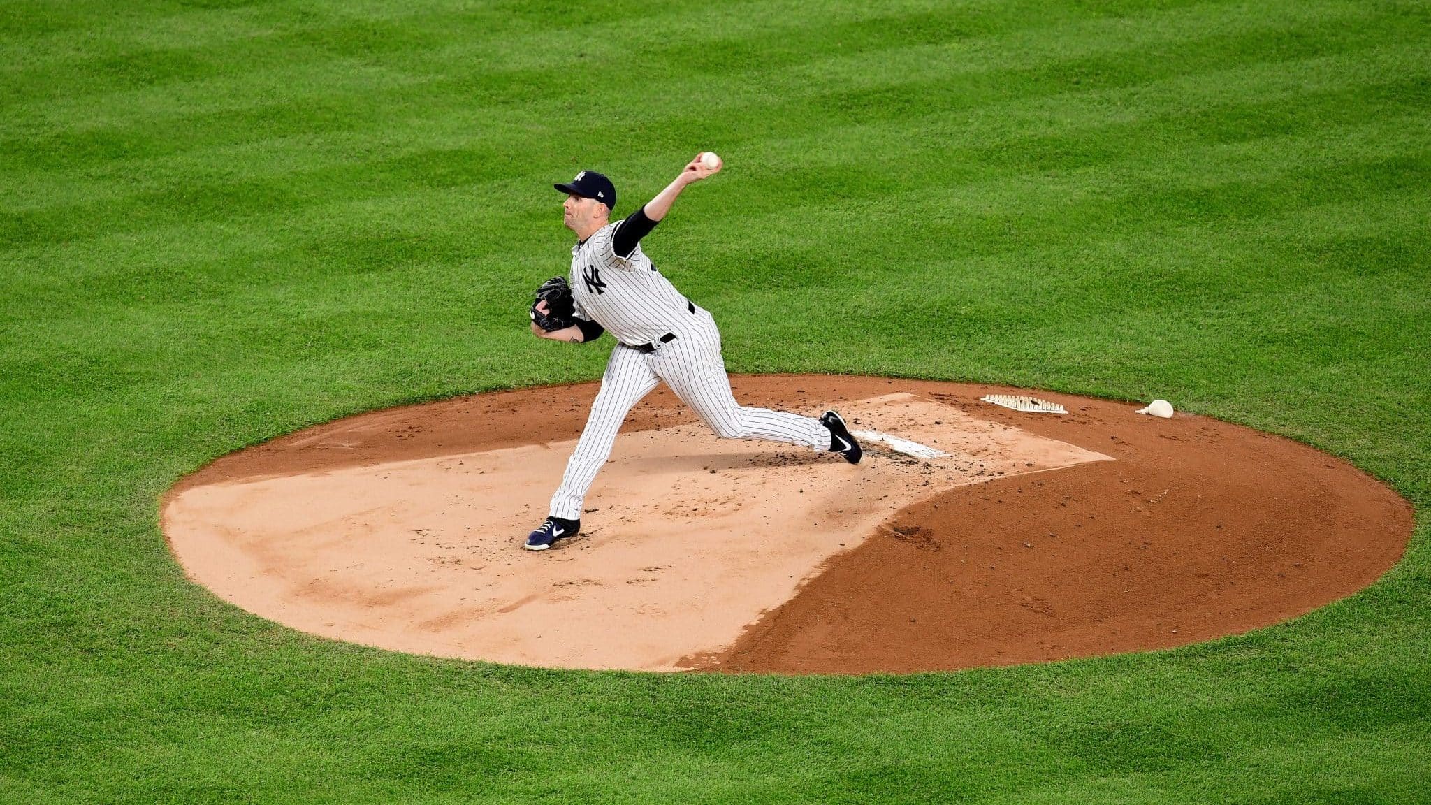 NEW YORK, NEW YORK - OCTOBER 18: James Paxton #65 of the New York Yankees throws a pitch against the Houston Astros during the first inning in game five of the American League Championship Series against the Houston Astros at Yankee Stadium on October 18, 2019 in New York City.