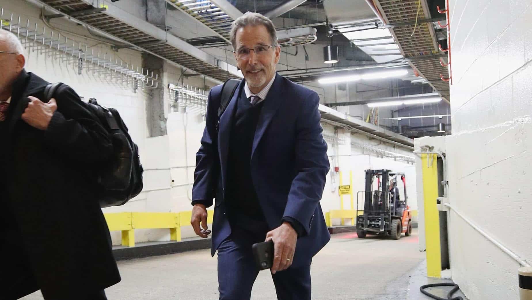 NEW YORK, NEW YORK - APRIL 05: John Tortorella of the Columbus Blue Jackets arrives for the game against the New York Rangers at Madison Square Garden on April 05, 2019 in New York City.