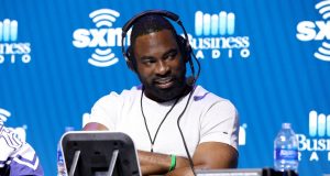 MIAMI, FLORIDA - JANUARY 30: Former NFL player Justin Tuck speaks onstage during day 2 of SiriusXM at Super Bowl LIV on January 30, 2020 in Miami, Florida.