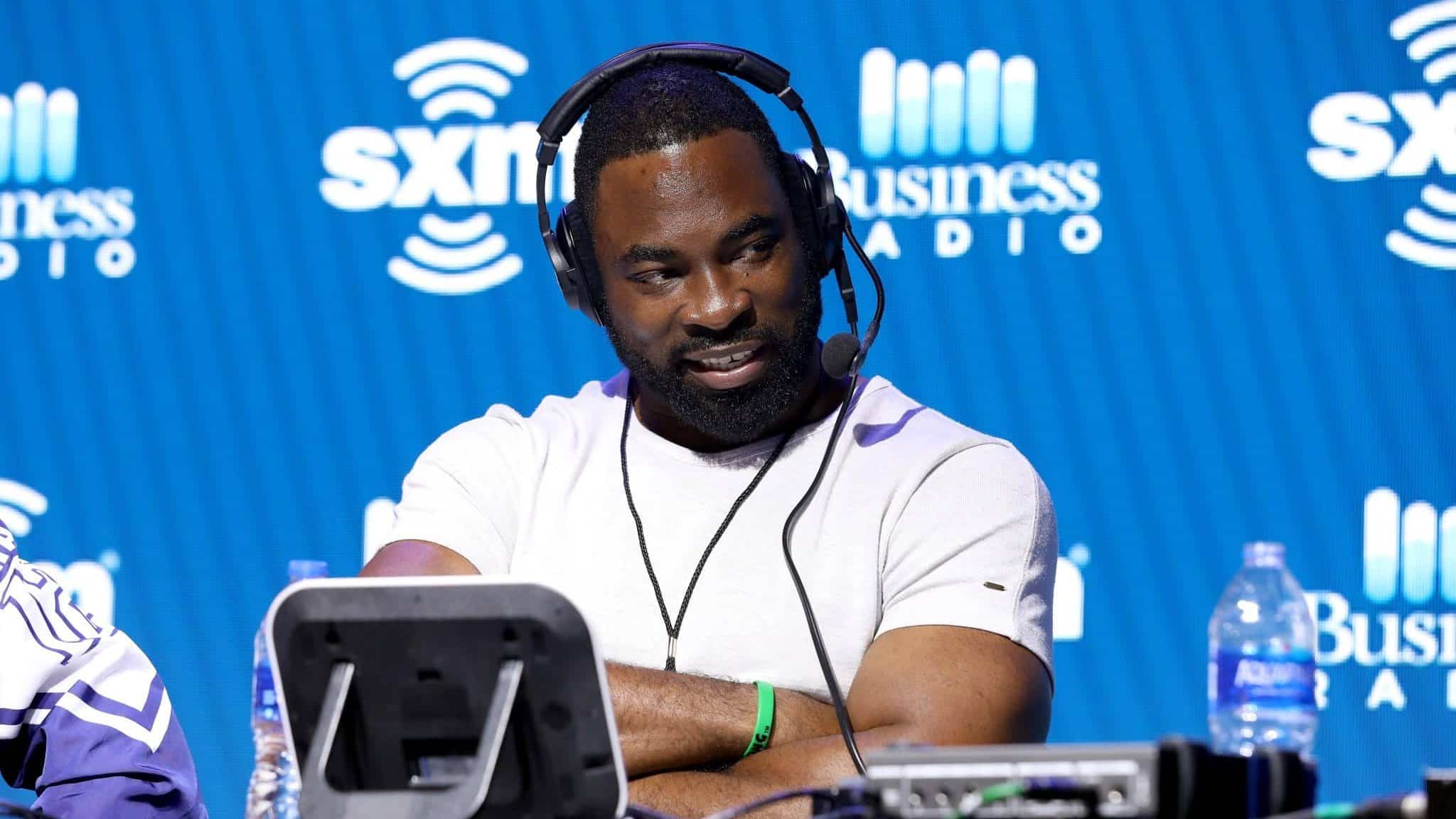 MIAMI, FLORIDA - JANUARY 30: Former NFL player Justin Tuck speaks onstage during day 2 of SiriusXM at Super Bowl LIV on January 30, 2020 in Miami, Florida.
