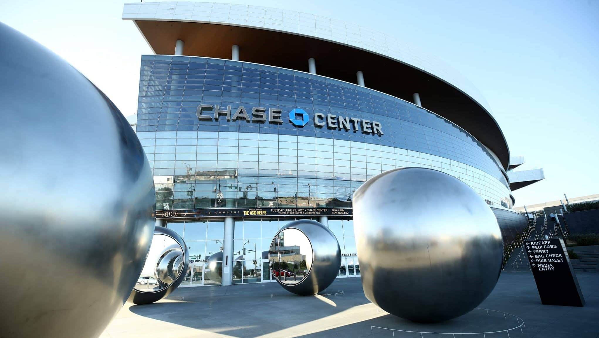 SAN FRANCISCO, CALIFORNIA - MARCH 12: An exterior view of the Chase Center, where the NBA Golden State Warriors play on March 12, 2020 in San Francisco, California. The Warriors were supposed to host the Brooklyn Nets tonight, but the game was postponed due to the coronavirus. The NBA, NHL, NCAA and MLB have all announced cancellations or postponements of events because of the COVID-19.