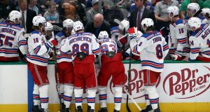 DALLAS, TEXAS - MARCH 10: Assistant coach Lindy Ruff of the New York Rangers talks with his team against the Dallas Stars during the third period at American Airlines Center on March 10, 2020 in Dallas, Texas.