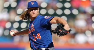NEW YORK, NEW YORK - SEPTEMBER 29: Noah Syndergaard #34 of the New York Mets pitches in the first inning against the Atlanta Bravesat Citi Field on September 29, 2019 in New York City.
