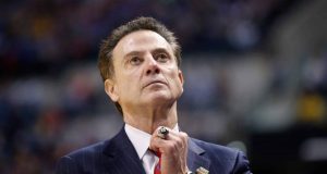 INDIANAPOLIS, IN - MARCH 19: Head coach Rick Pitino of the Louisville Cardinals reacts to their 69-73 loss to the Michigan Wolverines during the second round of the 2017 NCAA Men's Basketball Tournament at the Bankers Life Fieldhouse on March 19, 2017 in Indianapolis, Indiana.