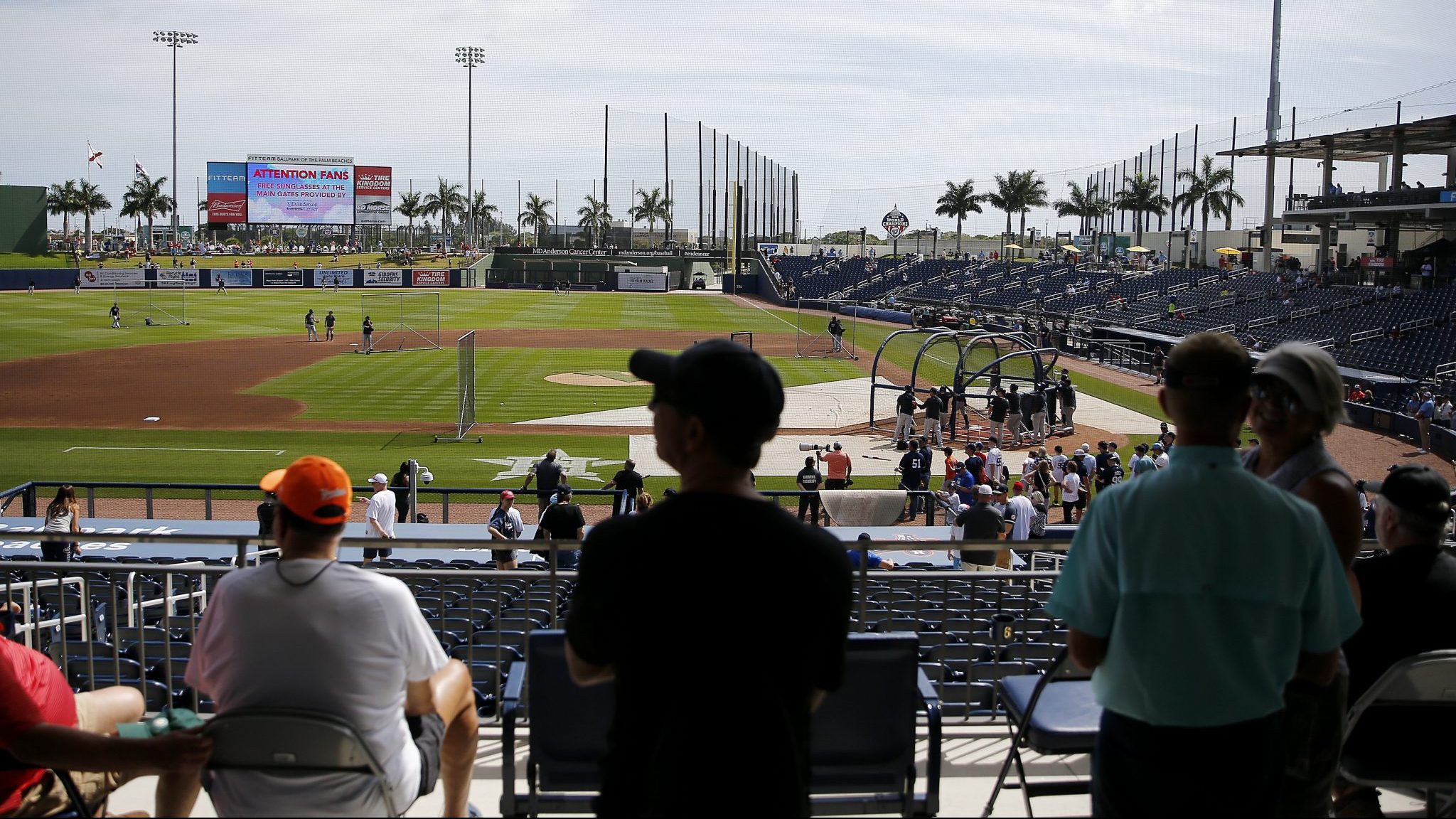 WEST PALM BEACH, FLORIDA - MARCH 12: Fans looks on during batting practice prior to a Grapefruit League spring training game between the Washington Nationals and the New York Yankees at FITTEAM Ballpark of The Palm Beaches on March 12, 2020 in West Palm Beach, Florida. Many professional and college sports are canceling or postponing their games due to the ongoing threat of the Coronavirus (COVID-19) outbreak.