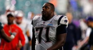 MINNEAPOLIS, MN - FEBRUARY 04: Cameron Fleming #71 of the New England Patriots walks off the field after his teams 41-33 loss to the Philadelphia Eagles in Super Bowl LII at U.S. Bank Stadium on February 4, 2018 in Minneapolis, Minnesota. The Philadelphia Eagles defeated the New England Patriots 41-33.